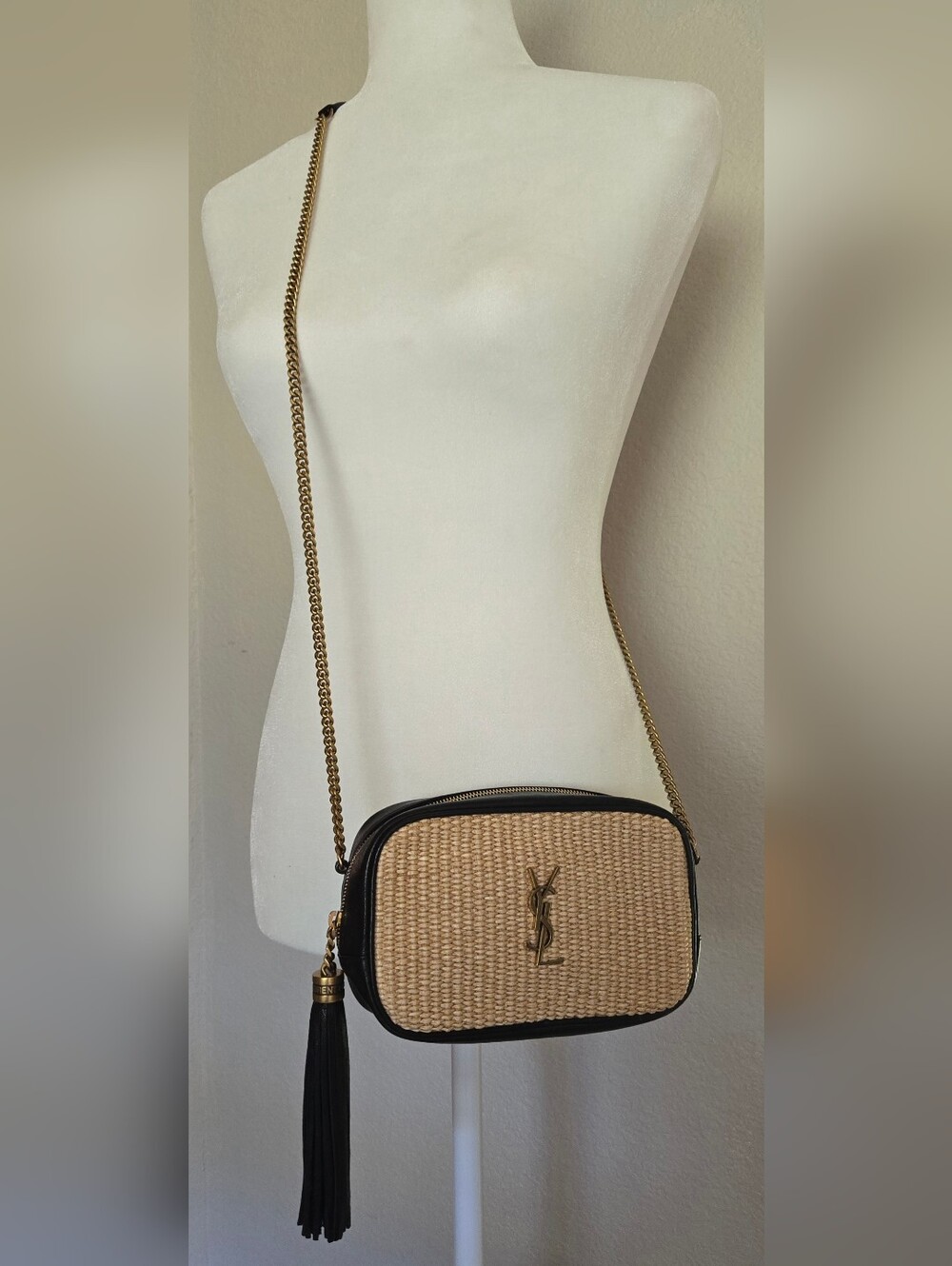 YSL Mini Lou Raffia/Black Leather Camera Bag - Picture 4 of 6